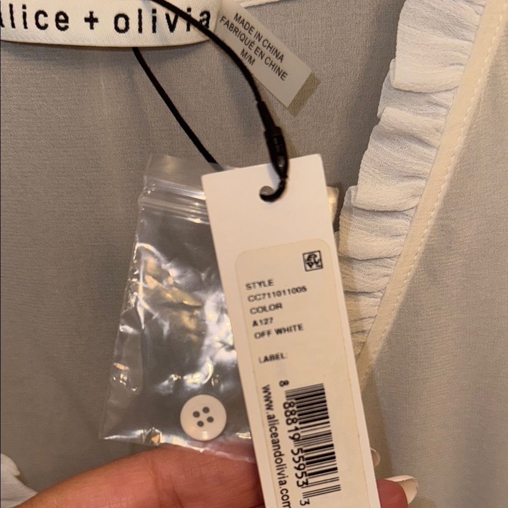 Alice + Olivia Cream Ruffle Cold Shoulder Blouse - Picture 9 of 16